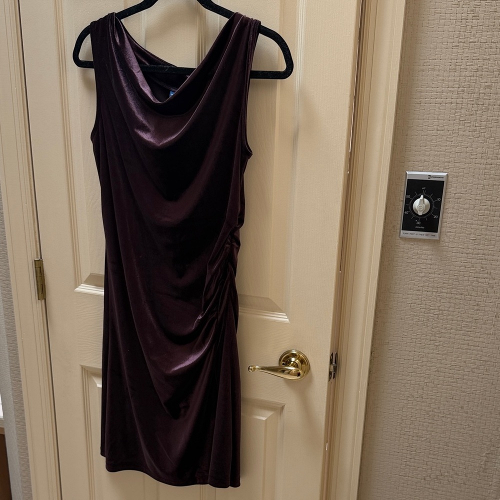 Purple Velvet Sleeveless Drape Front Maternity Party Dress